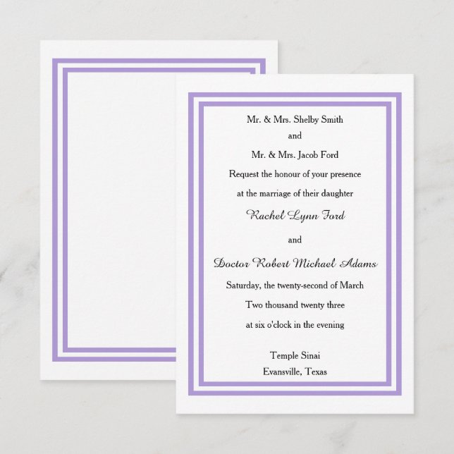 Double Lavender Trim - 3x5 Einladung zur Hochzeit (Vorne/Hinten)
