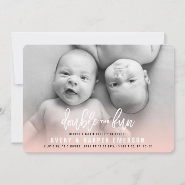 Double Le Fun Baby Girl Twins Faire-part de naissa (Devant)