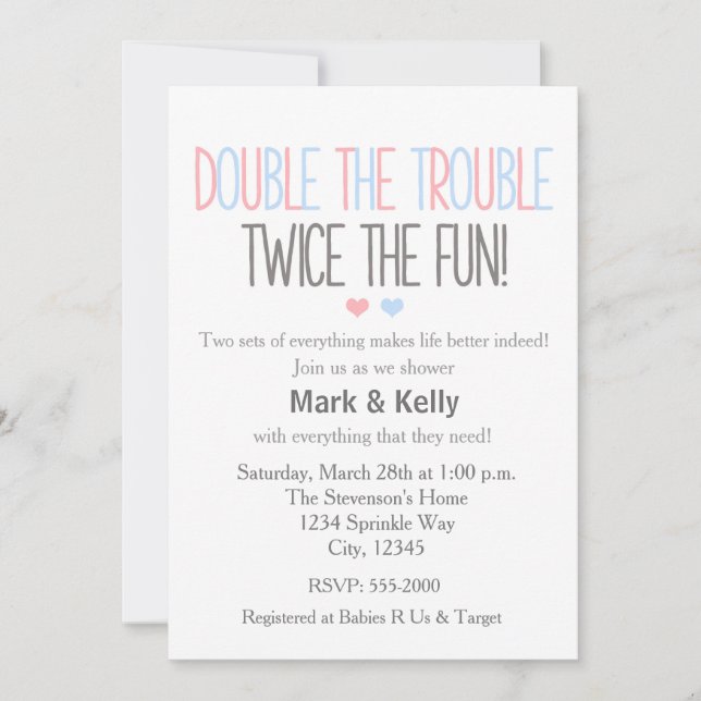 Double le problème TWINS Baby shower Invitation (Devant)