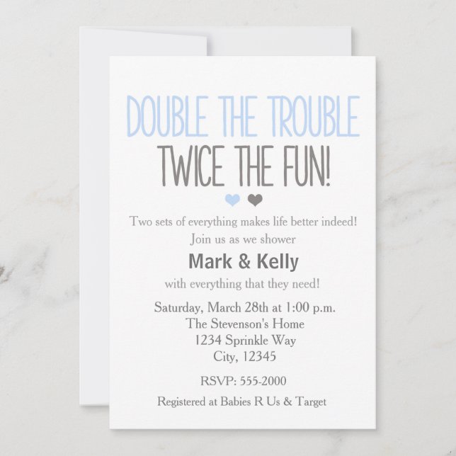 Double le problème TWINS Baby shower Invitation (Devant)