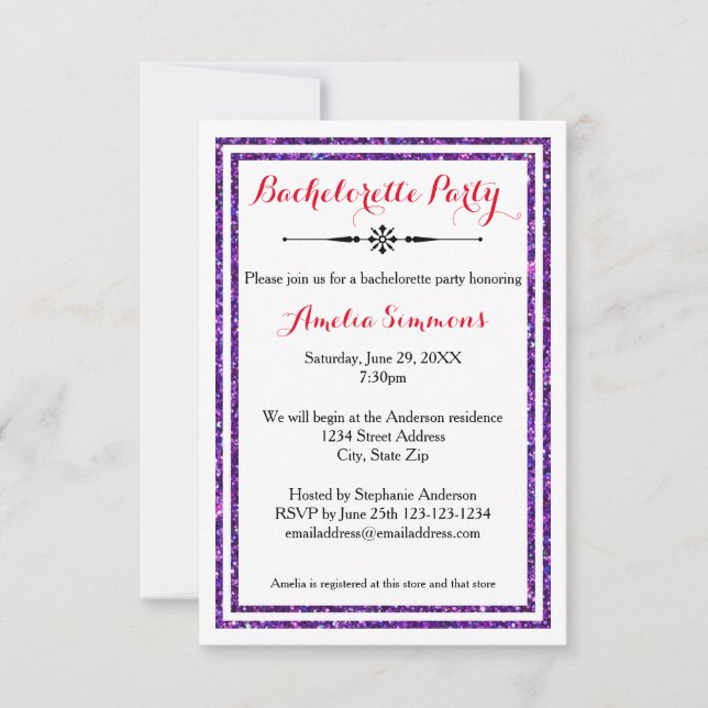 Double Lila Trim - 3x5 Bachelorette Einladung (Vorderseite)