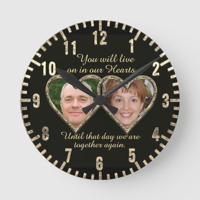 Double Memorial Add Photos Keepsake Runde Wanduhr (Vorderseite)