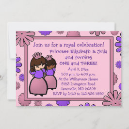 Double princesse rose et violet Invitation Anniver