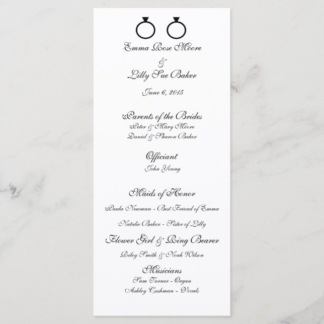 "Double Rings" Hochzeitsprogramme Programm (Vorderseite)