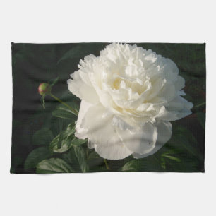 Double serviette de cuisine blanche de pivoines