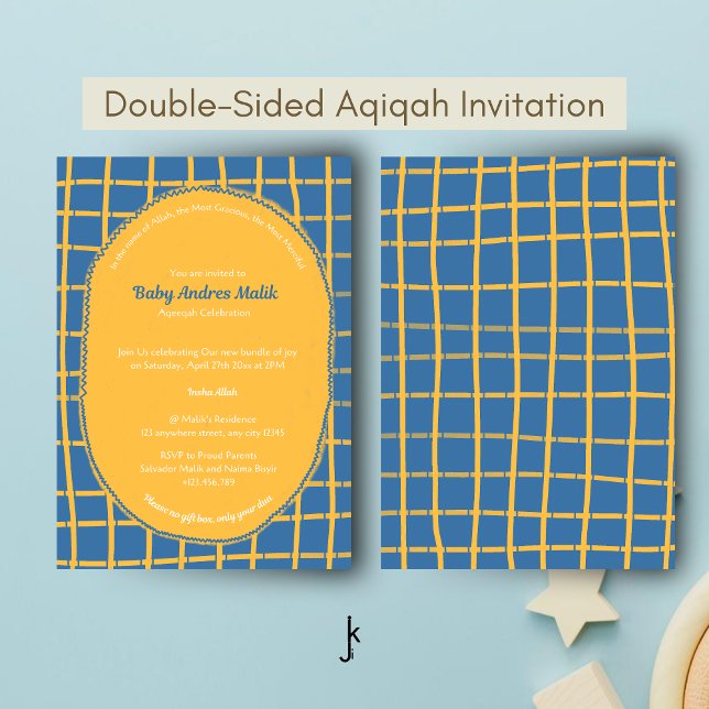 Double-Sided Blue Yellow Bright Plaid Hand-Drawn Einladung (Von Creator hochgeladen)