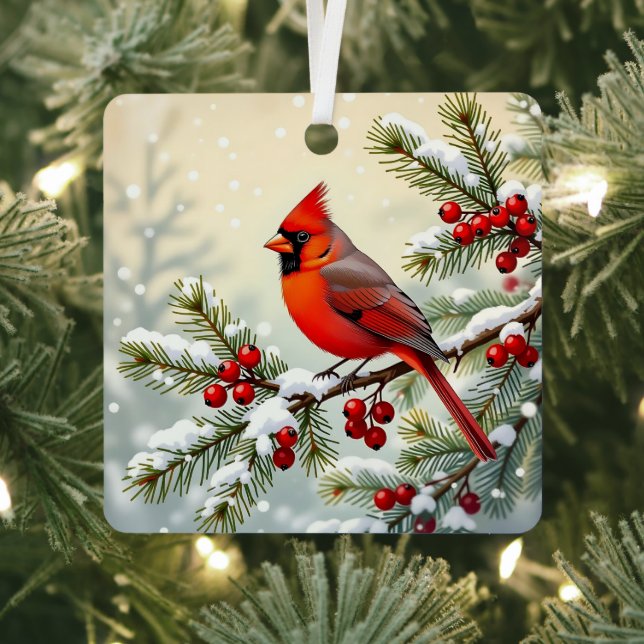 Double Sided Christmas Cardinals Ornament Aus Metall (InSitu)
