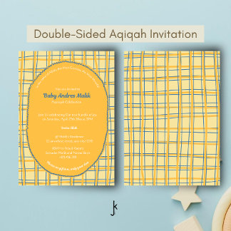 Double-Sided Light Yellow Bright Plaid Hand-Drawn Einladung