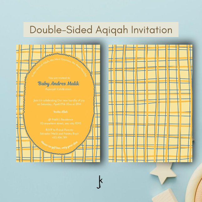 Double-Sided Light Yellow Bright Plaid Hand-Drawn Einladung (Von Creator hochgeladen)