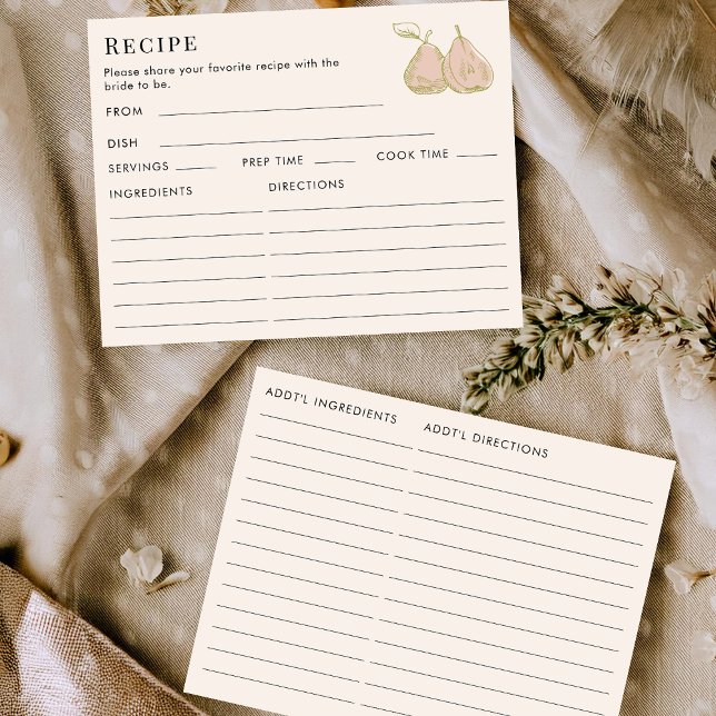 Double Sided Pear Fruit Theme Recipe Bridal Shower Begleitkarte (Von Creator hochgeladen)