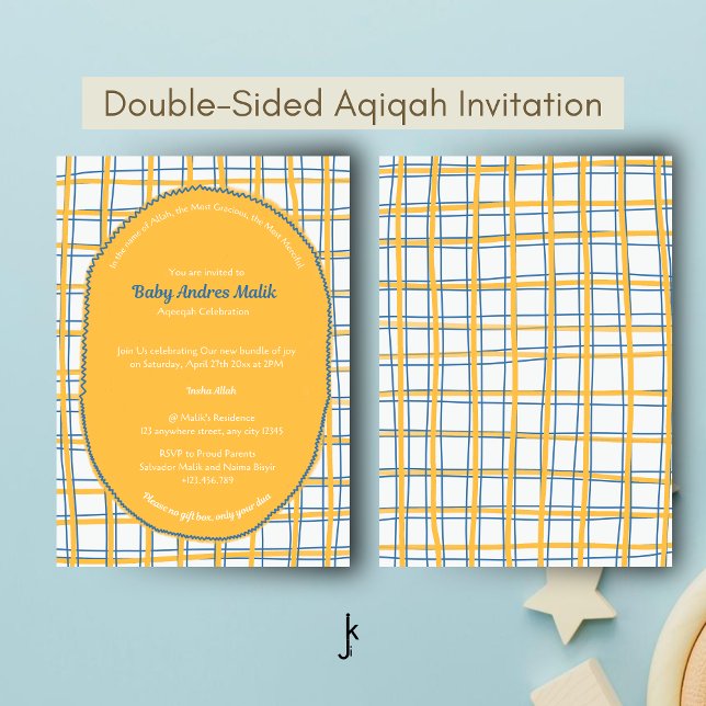 Double-Sided White Yellow Bright Plaid Hand-Drawn Einladung (Von Creator hochgeladen)