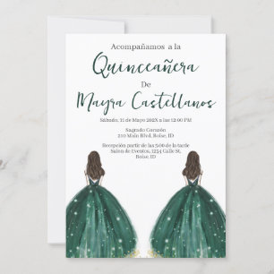 Double Silhouette verte Quinceañera invitation