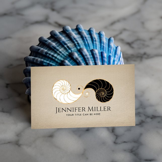 Double Spiral Nautilus Muschel Gold Kontur Visitenkarte (Von Creator hochgeladen)