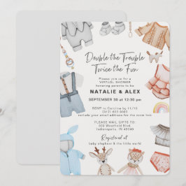 Double Trouble Twins Boy Girl Virtual Baby Dusche Einladung