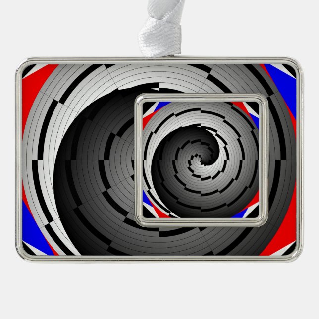 Double Yin Yang Spiral von Kenneth Yoncich Rahmen-Ornament Silber (Vorderseite)