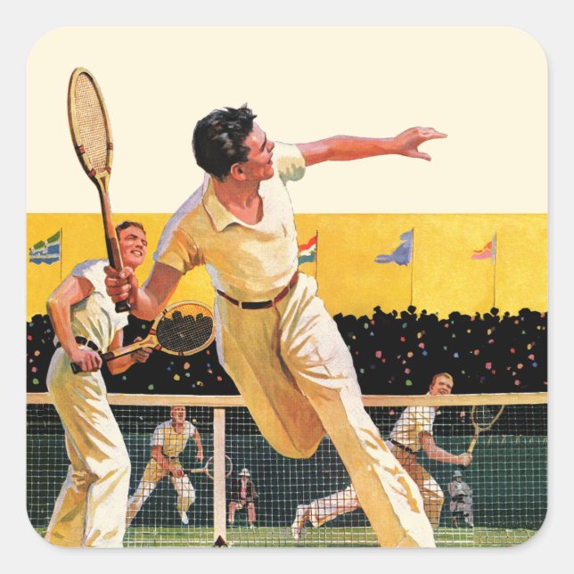 Doubles Tennis Match Quadratischer Aufkleber (Vorderseite)