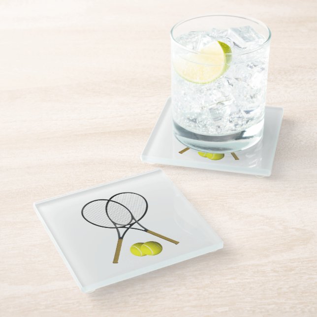 Doubles Tennis Thema Sport Glasuntersetzer (Schrägansicht)