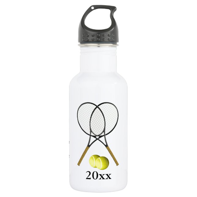 Doubles Tennis Thema Sport Name / Datum Edelstahlflasche (Vorderseite)