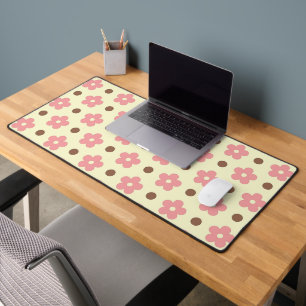 Douce Florale Rose et Motif à Polka Brun Rétro