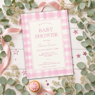 Douce Invitation Classique Rose à Carreaux pour Ba