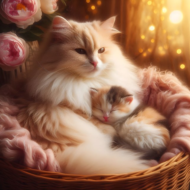 Douce mère chat & chaton - Coussin de la fête des  (Créateur téléchargé)