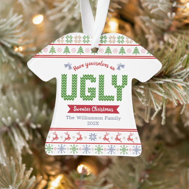 Douce moche de Noël Tacky Nordic Red Green Knit (Arbre)
