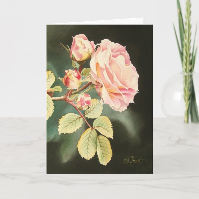 Doucement carte de voeux de rose de rose (Devant)