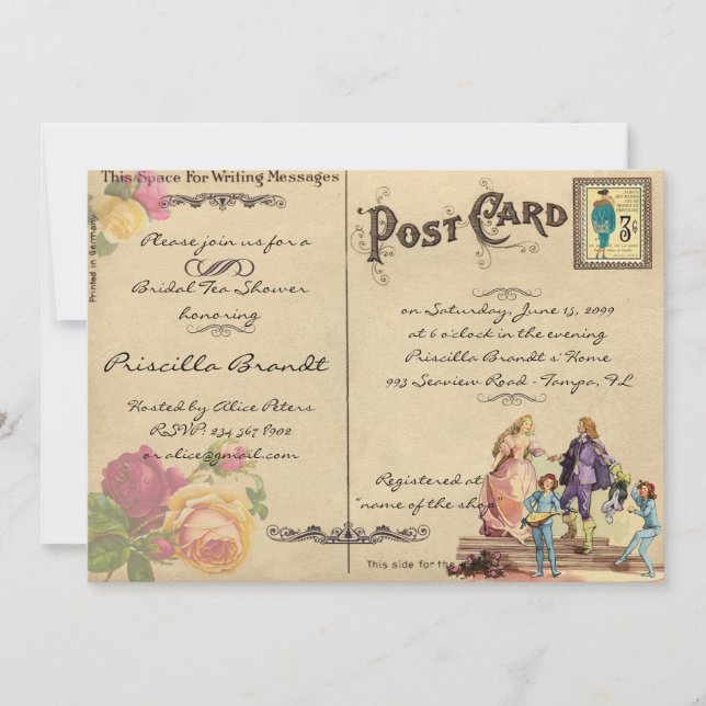 Douche à thé nuptiale, style vieille carte postale (Devant)