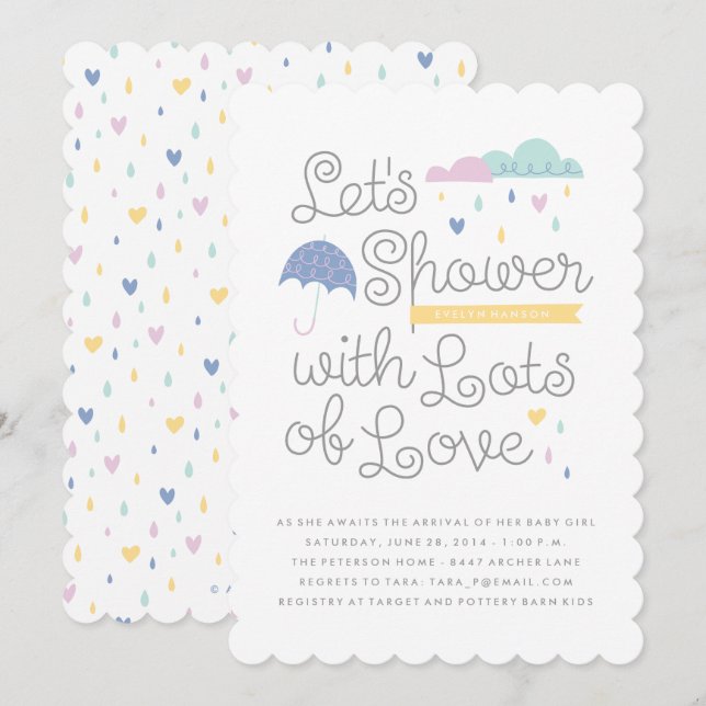 Douche avec Amour Baby shower Invitation - Bleu (Devant / Derrière)