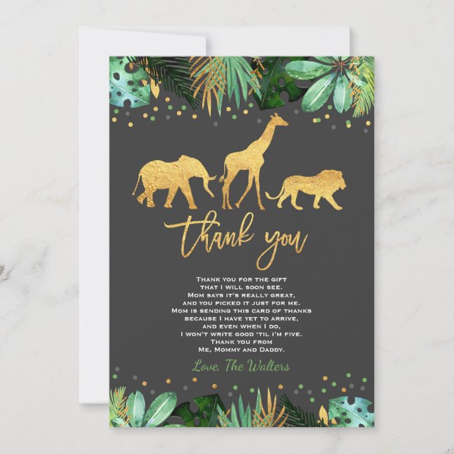 Douche de jungle de carte de remerciements de baby (Devant)