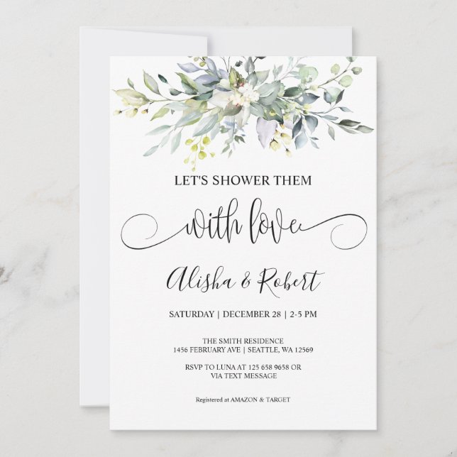 Douche-les avec Amour Couples invitation de douche (Devant)