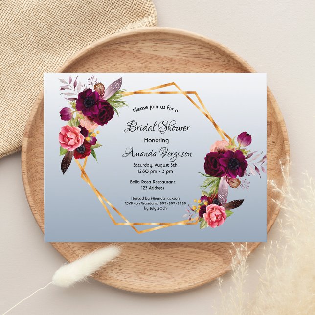 Douche nuptiale bleu bordeaux invitation (Créateur téléchargé)