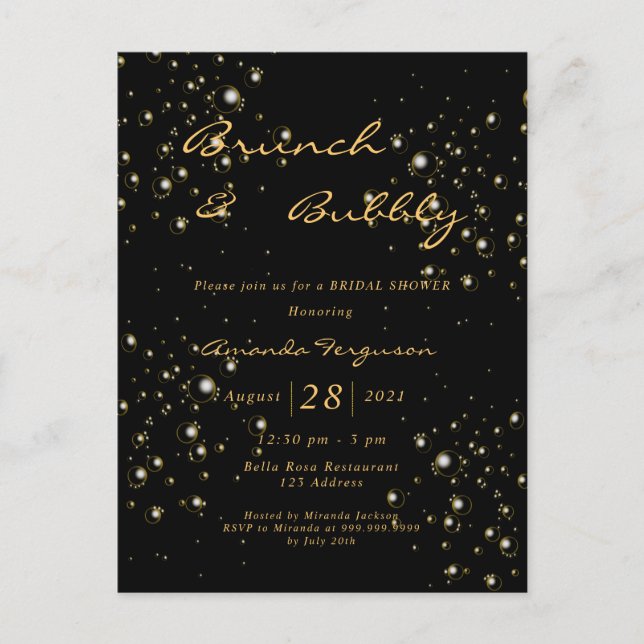 Douche nuptiale brunch noir or invitation bulle (Devant)