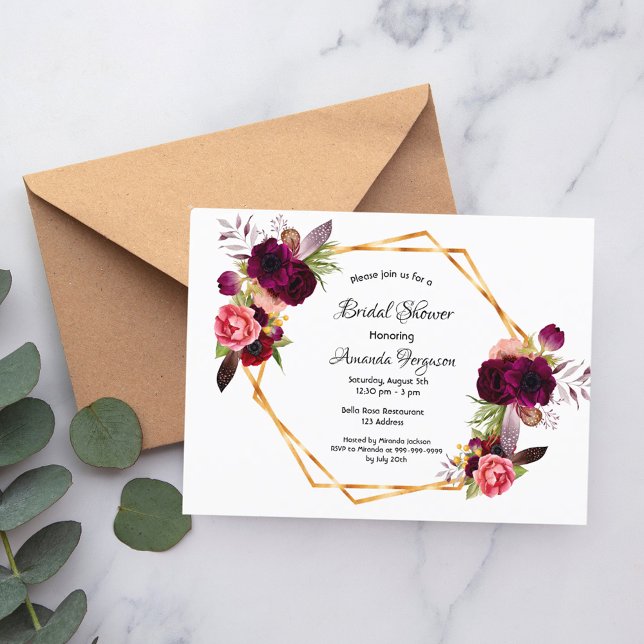 Douche nuptiale burgundy rose or invitation (Créateur téléchargé)