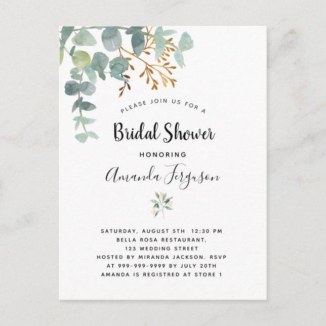 Douche nuptiale Eucalyptus invitation verdure (Devant)