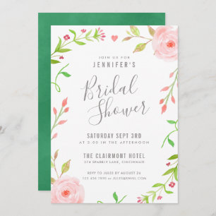Douche nuptiale fleurie douce Invitation rose et v