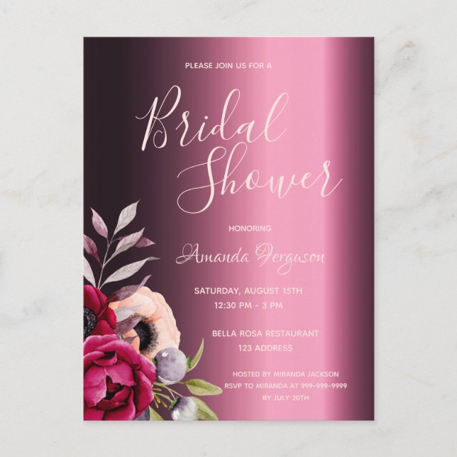 Douche nuptiale Invitation fleurs bourguignonnes (Devant)