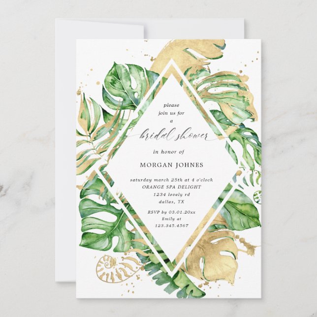 douche nuptiale or feuillage tropical Invitation (Devant)