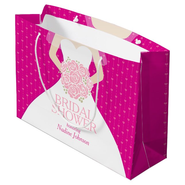 Douche nuptiale rose grand sac cadeau personnalisé (Dos Angle)