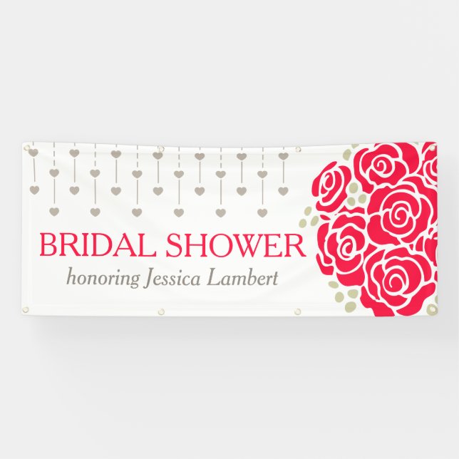 Douche nuptiale roses rouges bannière personnalisé (Horizontal)