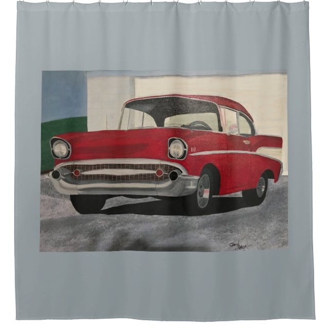 Douche Peinture de voiture rouge à l'ancienne, rideaux de (Devant)