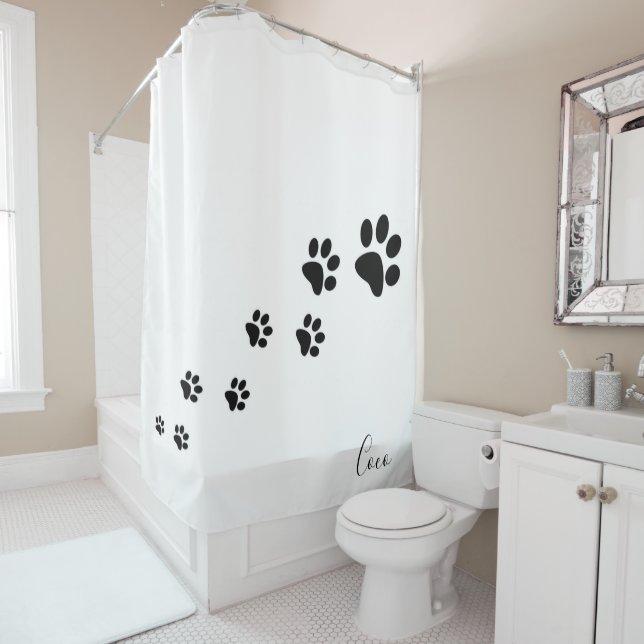 Douche Rideau Chat Chien Empreintes de pattes (En situation)