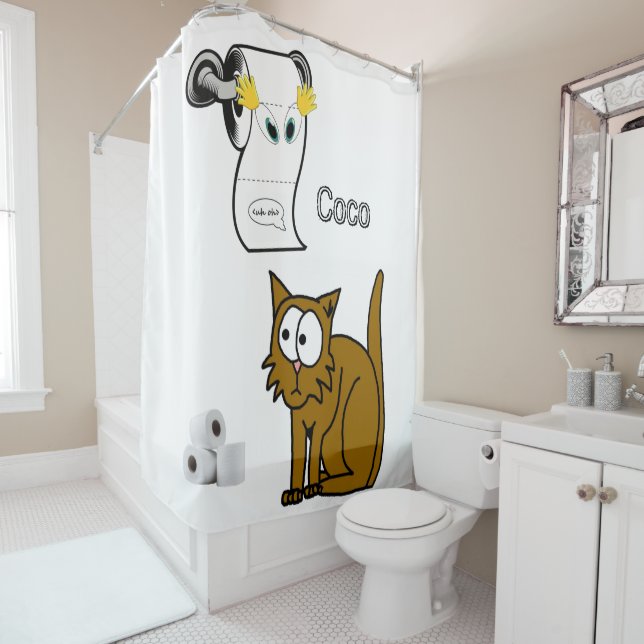 Douche Rideau Chat Toilette Papier (En situation)
