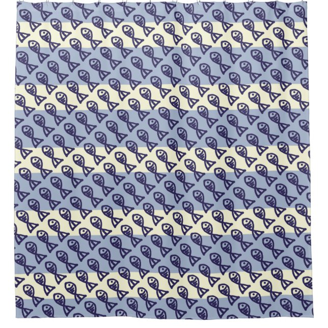 Douche rideau de poisson répétitif motif de poisso (Devant)