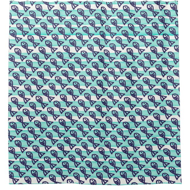 Douche rideau de poisson répétitif motif de poisso (Devant)