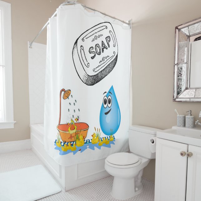 Douche rideau de savon Canards Poisson (En situation)