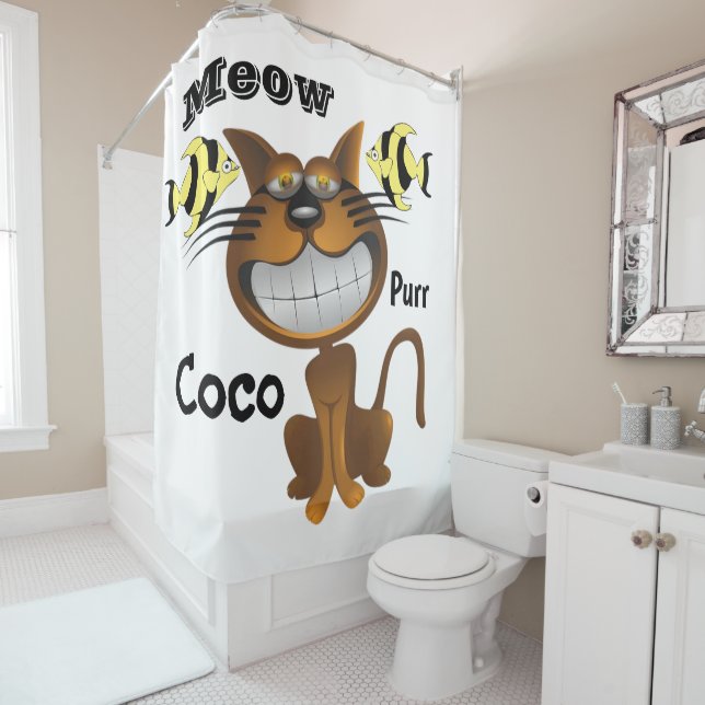 Douche Rideau Empreintes de pattes Chat Poisson Me (En situation)