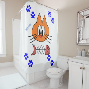 Douche Rideau Empreintes de pattes Chat Poissons B
