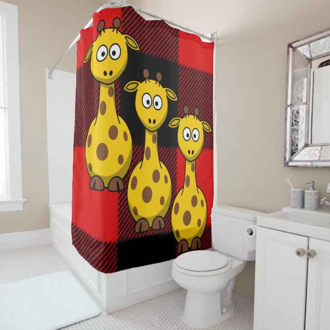 Douche rideau Giraffe Noir Rouge (En situation)