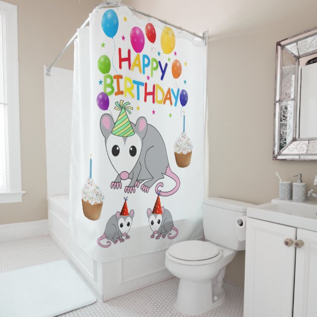 Douche rideau heureux Anniversaire Possum (En situation)